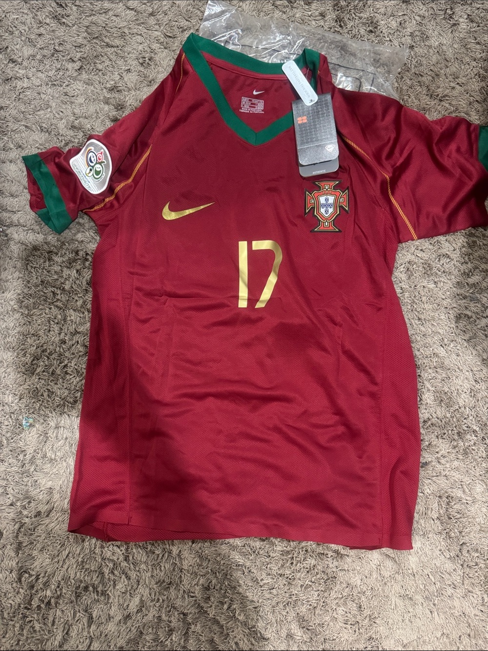 Nike Portugal #17 Red Soccer Jersey with Green Trim Ronaldo